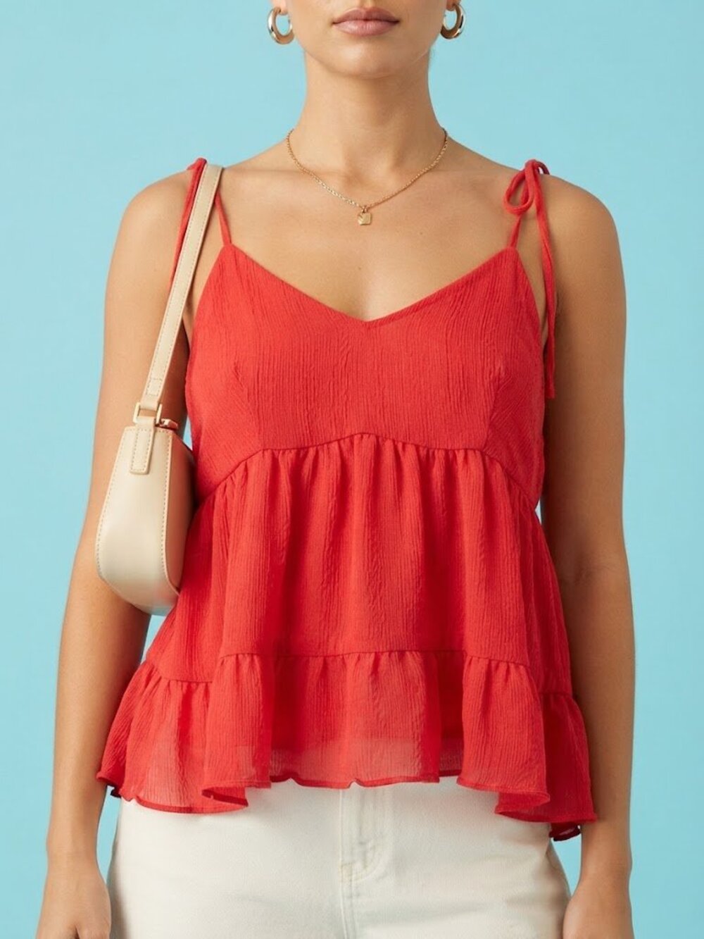 Red Tiered Ruffle Babydoll Cami Tank Top